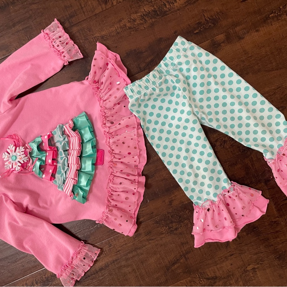 Pink and Green Ruffle Christmas Outfit